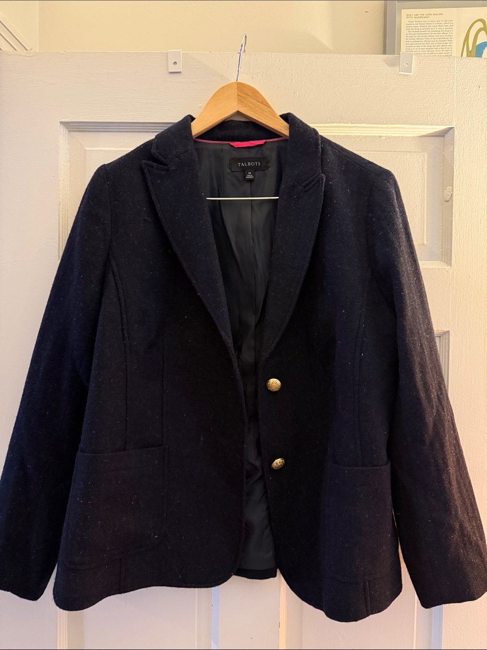 Talbots Black Wool-Blend Blazer with Gold Buttons